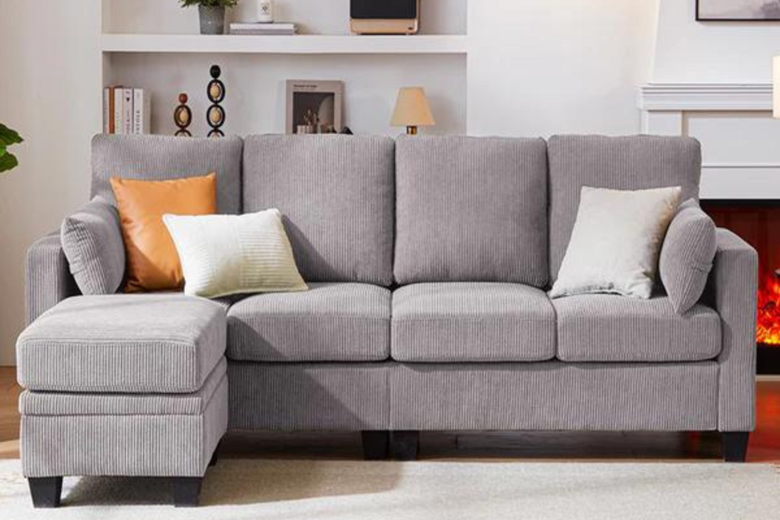L-Shaped Corduroy Sectional Couch