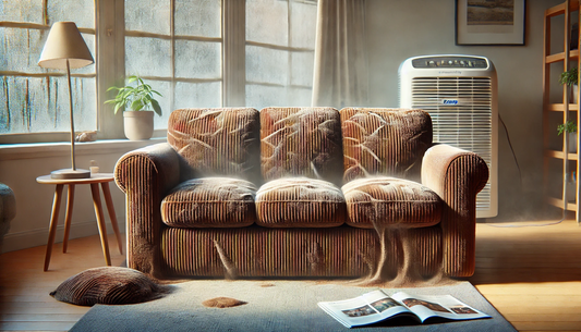 A corduroy couch affected by humidity