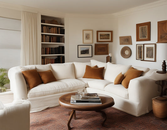 White corduroy couch with an aesthetic design in the living room.