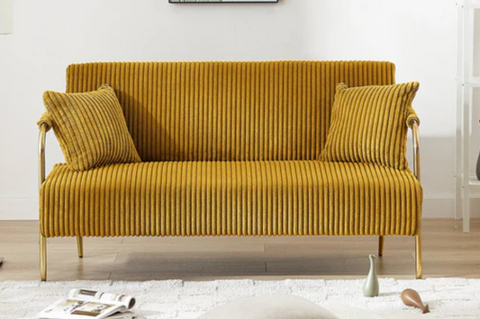 2-Seater Mustard Yellow Upholstered Modern Corduroy Loveseats