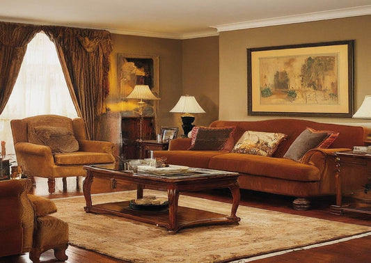 A corduroy couch creating a stylish and cozy living area