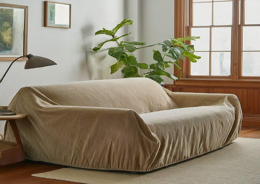 Corduroy furniture being covered for proper storage