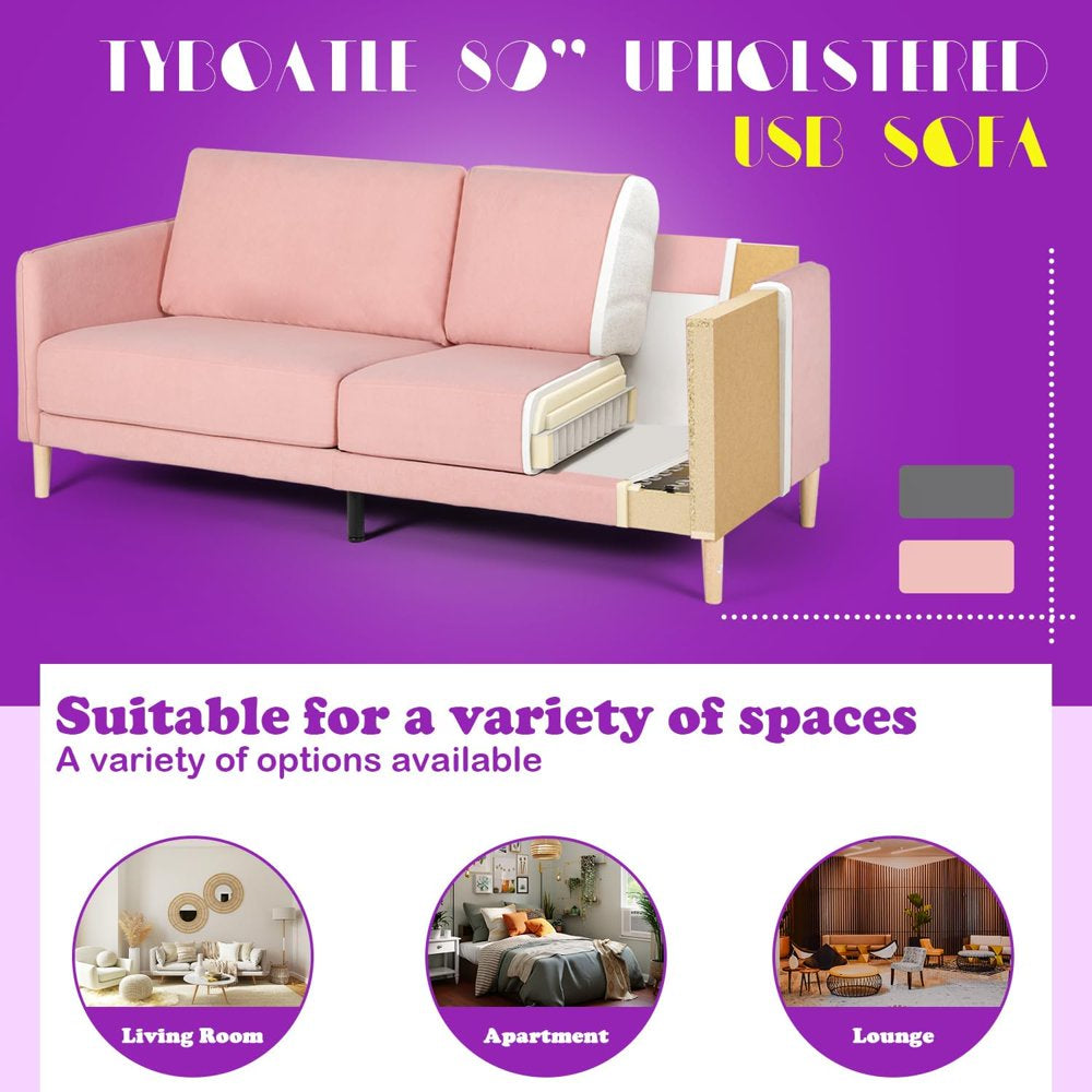 3 Seater Sofa 80\U201D Corduroy Loveseats Extra Deep Seats with USB Charger Ports