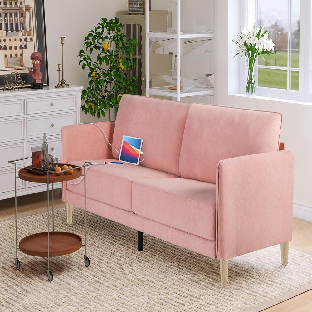 3 Seater Sofa 80\U201D Corduroy Loveseats Extra Deep Seats with USB Charger Ports