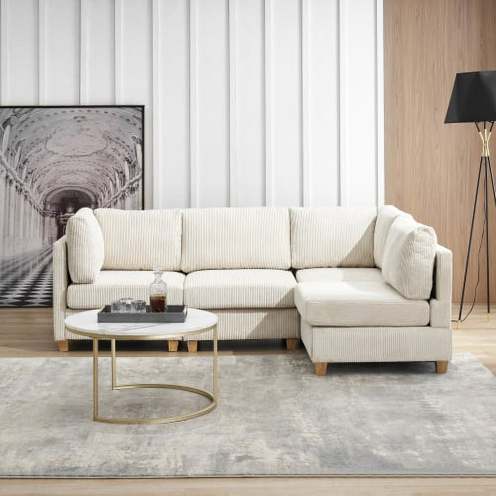 Modern L-Shaped 4-Seat Sofa Couch Convertible Sectional Corduroy Upholstered Sofa 126", Beige - Corduroy Sectional Couch