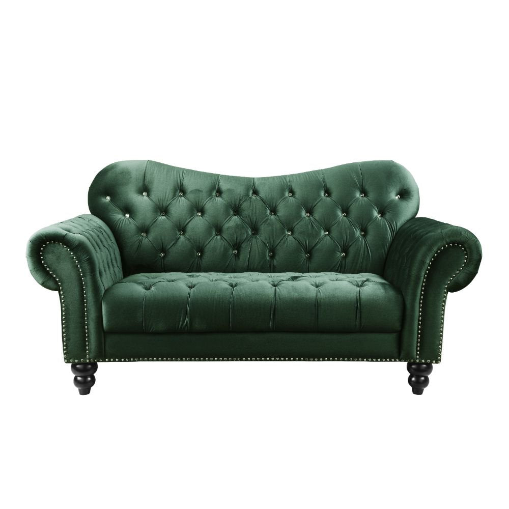 Button Tufted Green Corduroy Loveseats