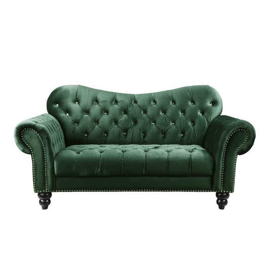 Button Tufted Green Corduroy Loveseats