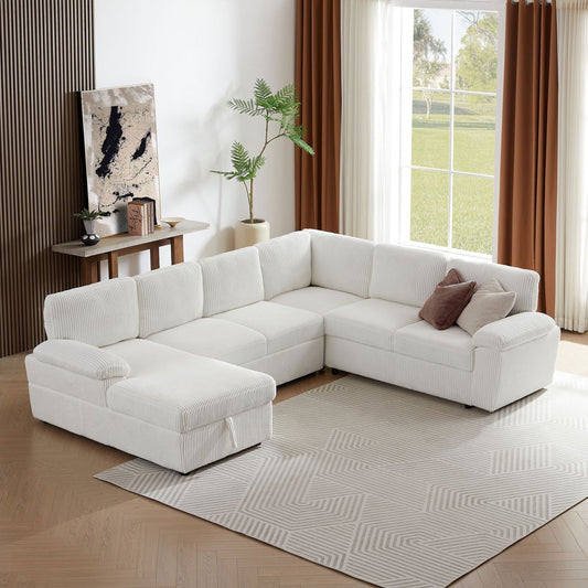 118" Modular L/U Shaped Oversized Corduroy Couch