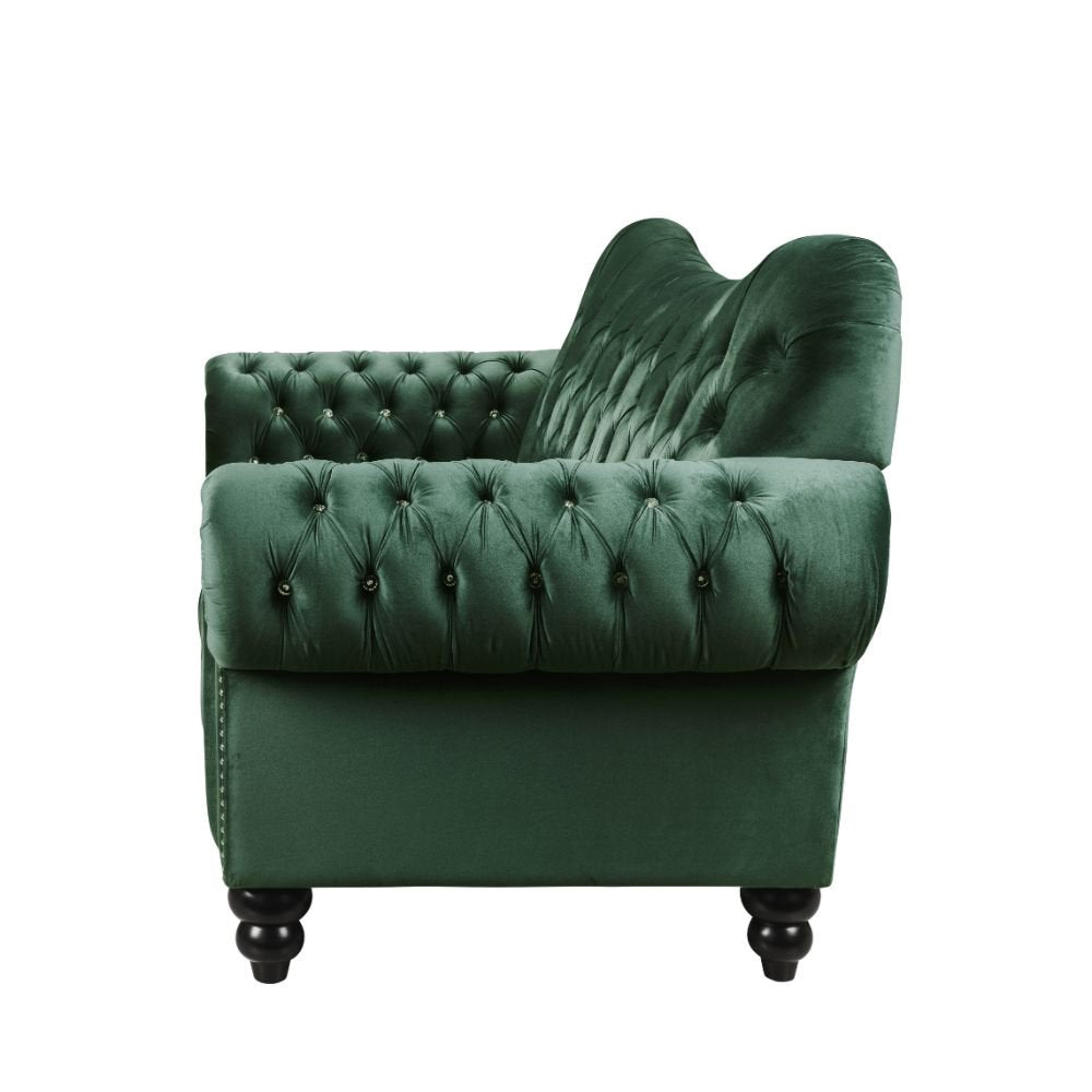 Button Tufted Green Corduroy Loveseats