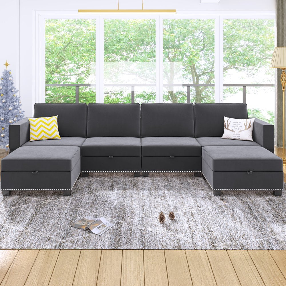 Convertible U L Shaped Oversized Corduroy Couch with Storage