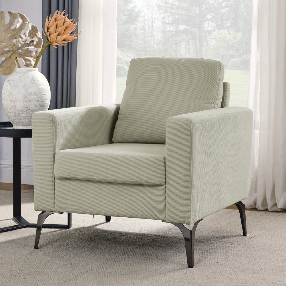 Modern Minimalist Beige Corduroy Couch with Square Arms & Tight Back