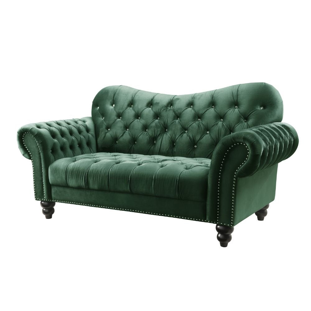 Button Tufted Green Corduroy Loveseats