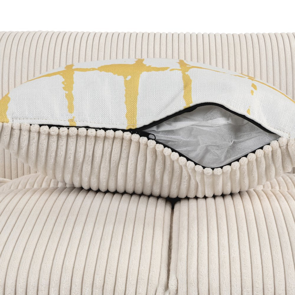 103.9" Modern Upholstered Beige Corduroy Couch Tufted with 4 Pillows