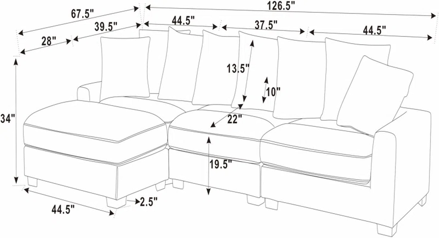 Ava-Rae Luxe 4-Piece Sectional Corduroy Couch
