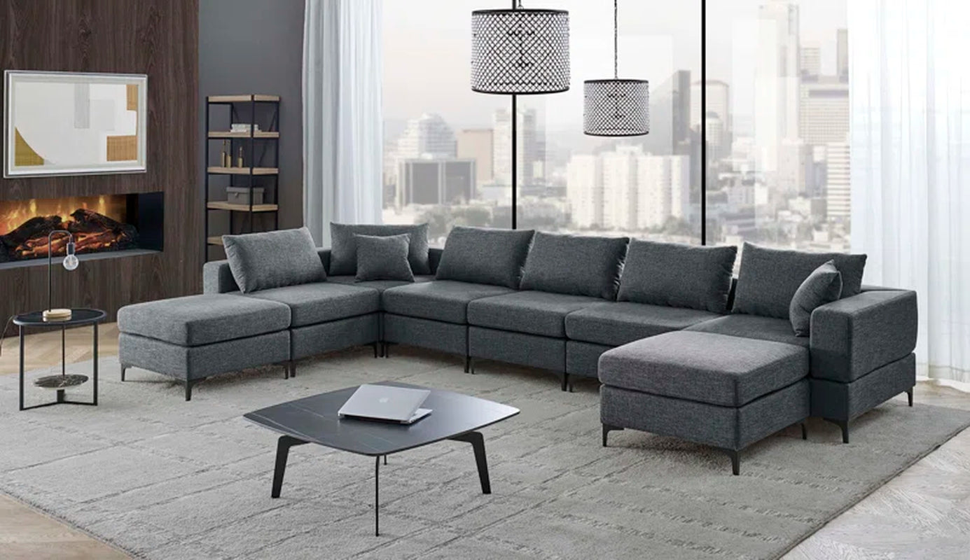 Ashwika 8-Piece Upholstered Sectional Corduroy Couch