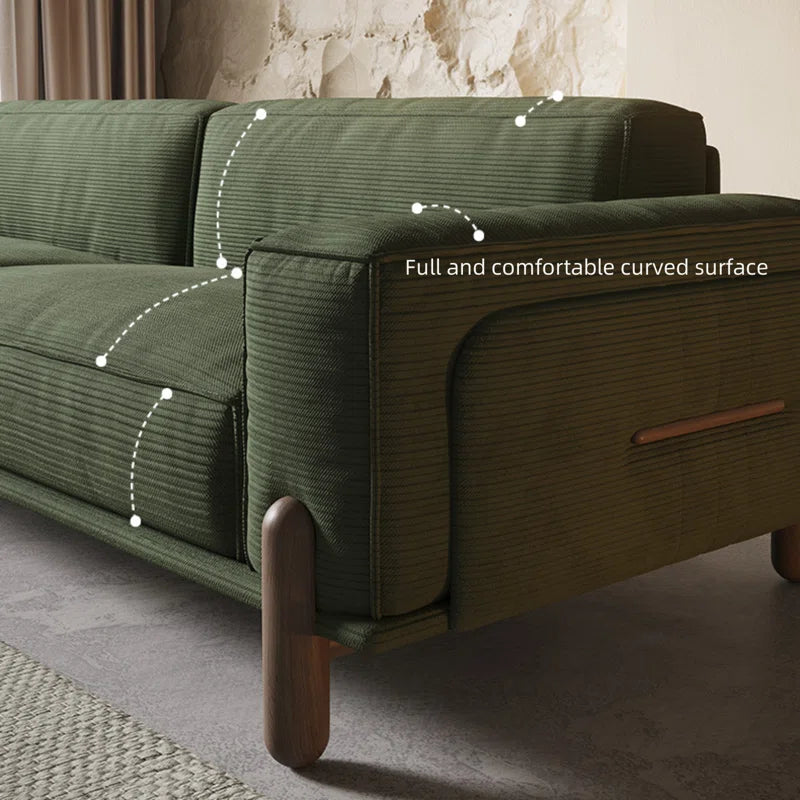 Large Green Oversized Corduroy Upholstered Sofa