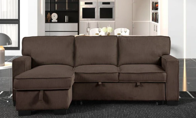 Dark brown oversized corduroy sectional couch