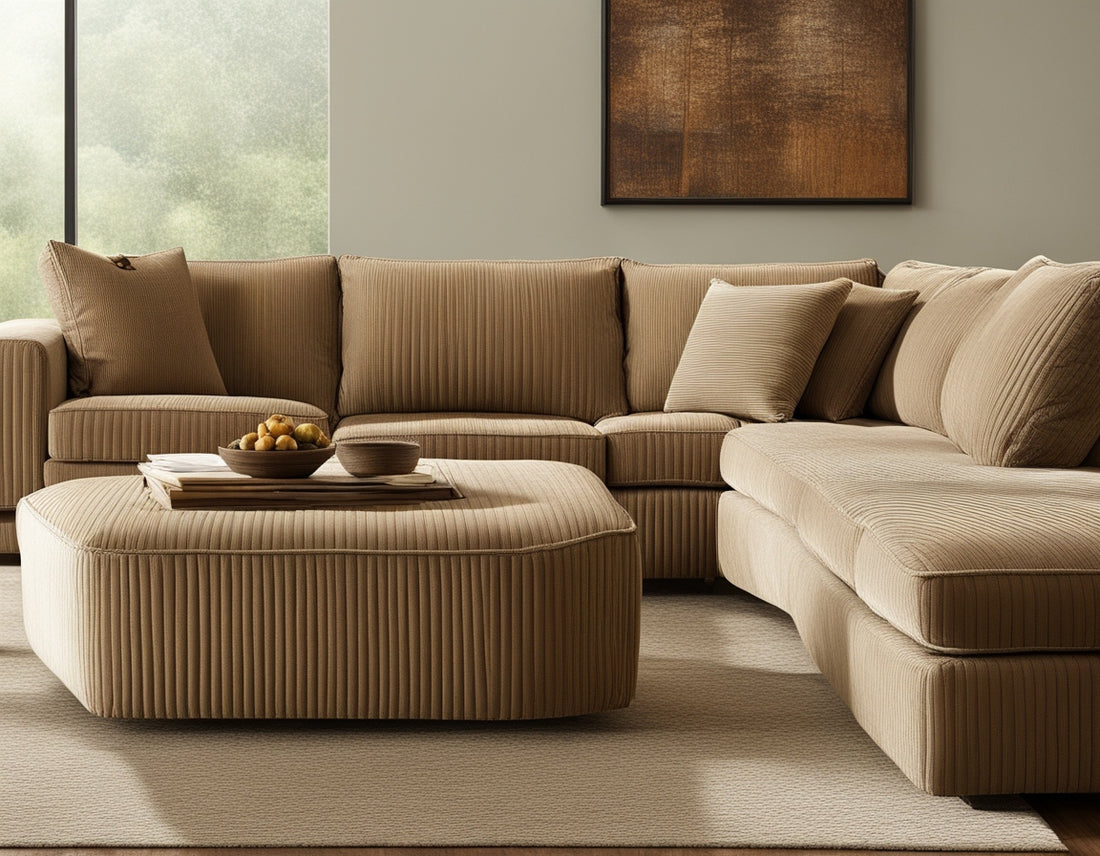 Close-up image of a corduroy sectional couch.
