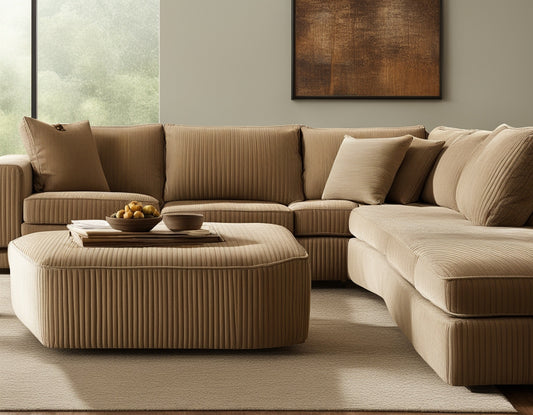 Close-up image of a corduroy sectional couch.