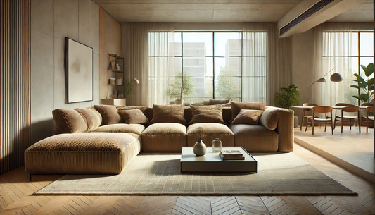 Corduroy Sectional Couch in the living room