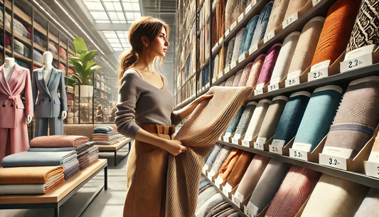 A woman selecting a corduroy fabric