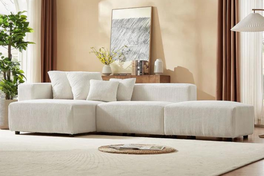 Modular L Shaped Corduroy Couch Set with Reversible Chaise
