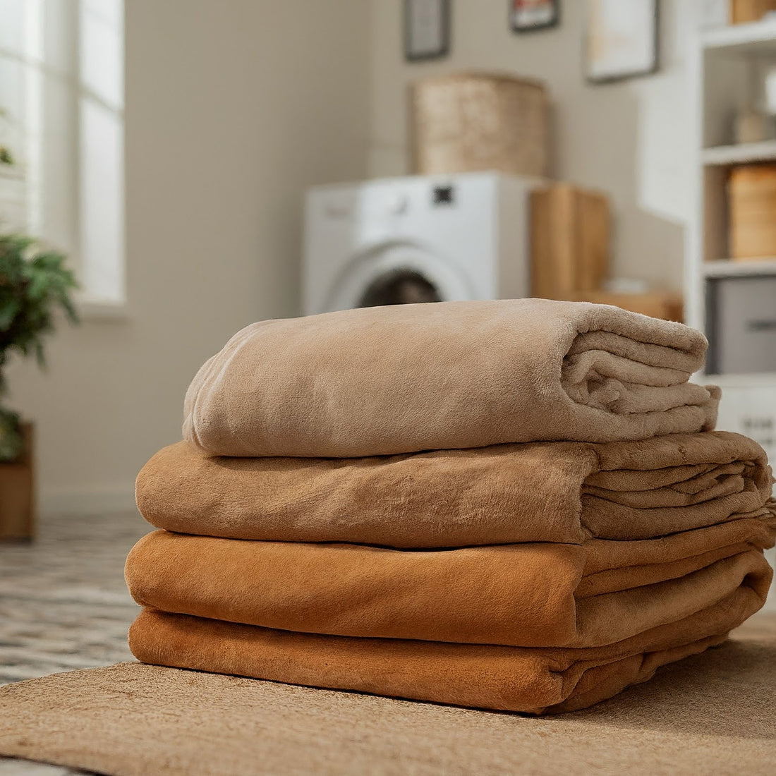 Cleaned corduroy fabrics freshly washed in a washing machine