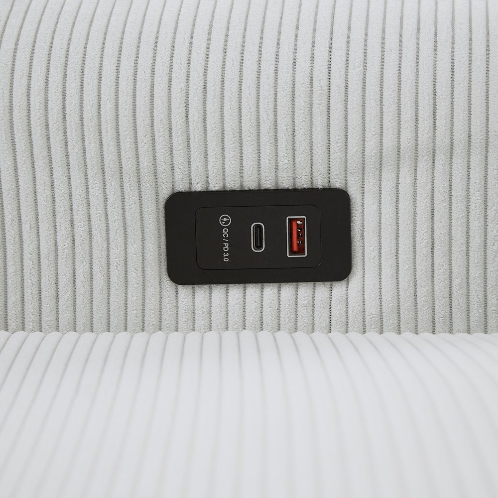 57.48" 2 Seat Modern Light Blue Corduroy Loveseats with 2 Pillows & USB Ports