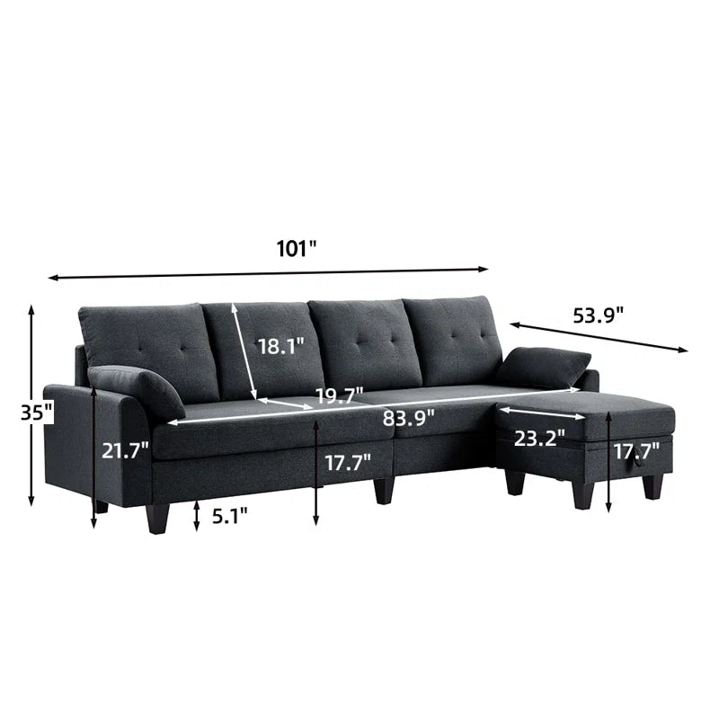 Linnzi FlexSpace 101'' Upholstered Sectional Sofa with Chaise
