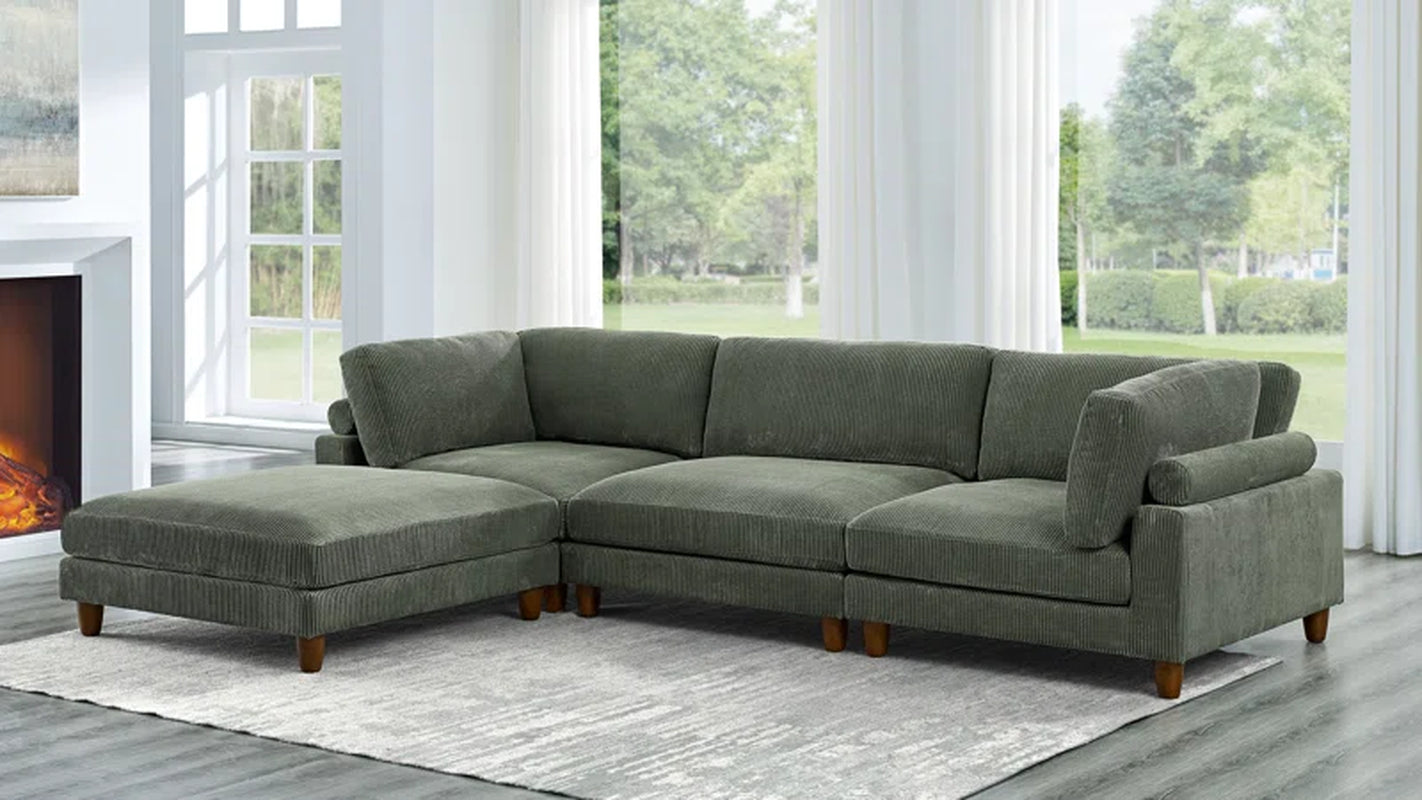 Barbarette Palatial 133.5'' Corduroy Reversible Modular Sectional Corduroy Couch
