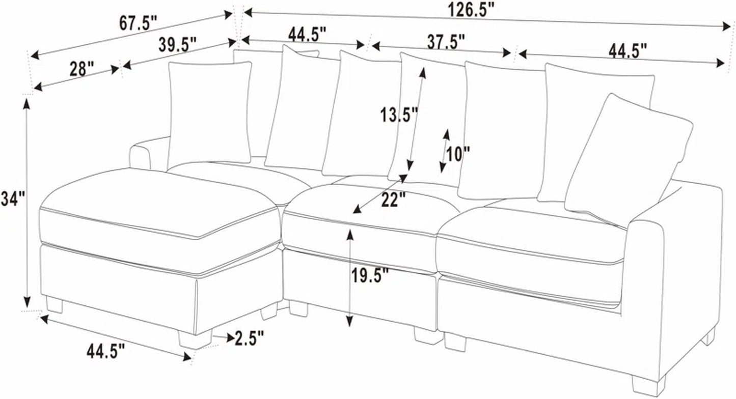 Ava-Rae Luxe 4-Piece Sectional Corduroy Couch