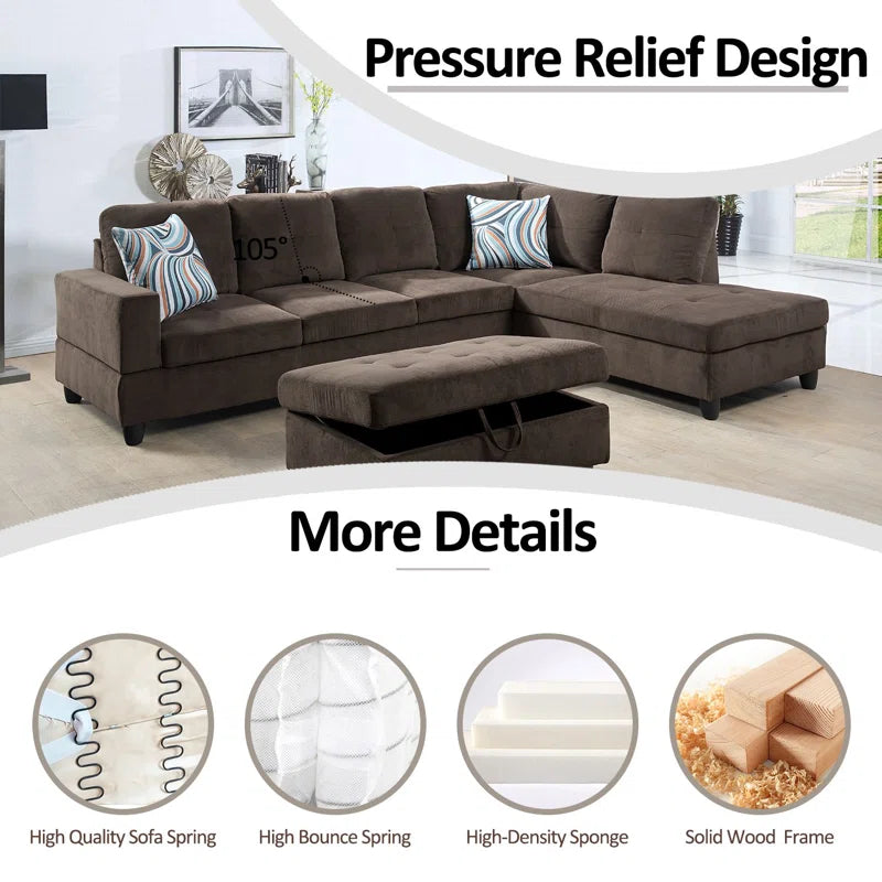 Katiranoma Elegance 3-Piece Sectional Corduroy Couch