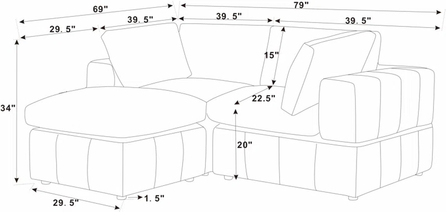 Andrielle Enclave 3 - Piece Upholstered Sectional Corduroy Couch