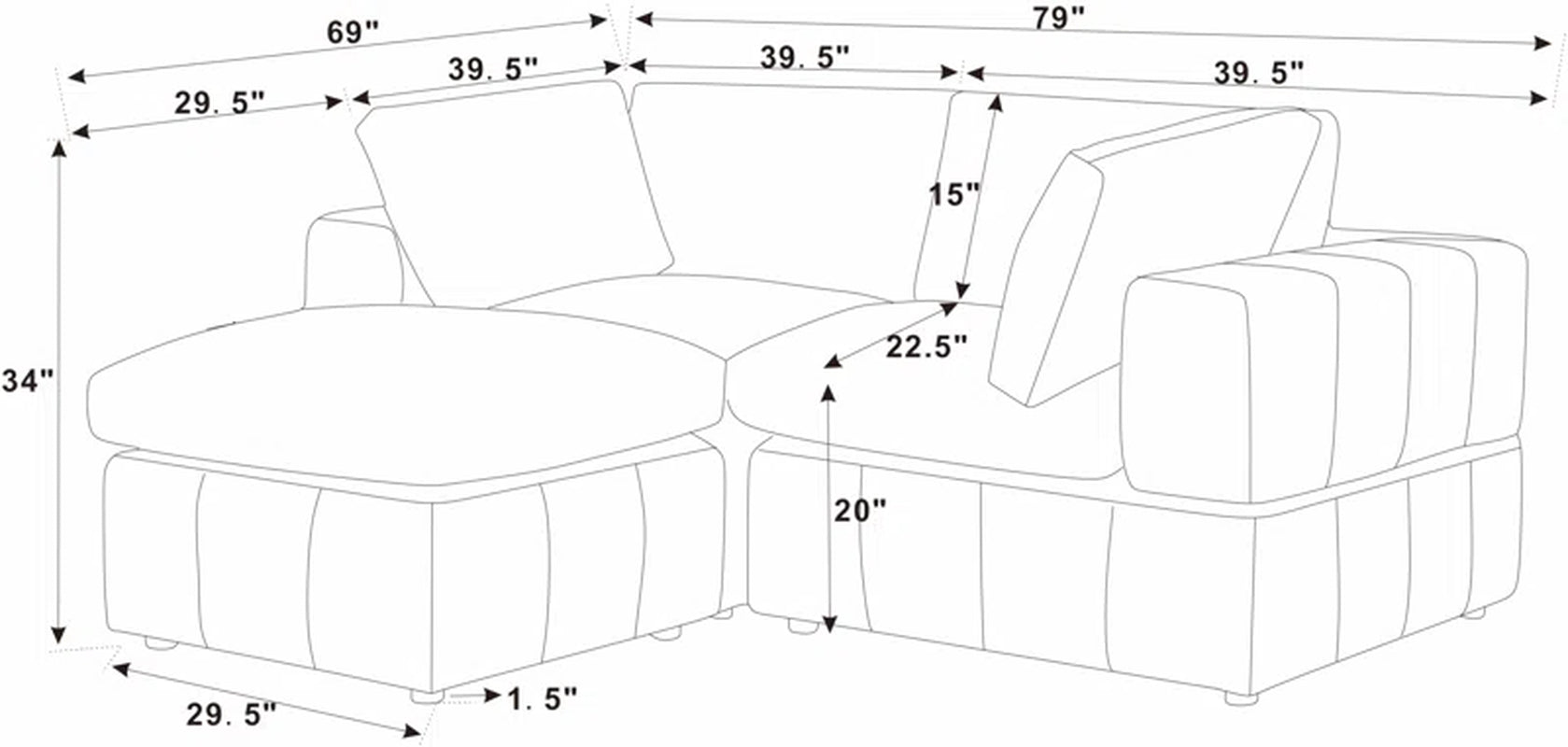 Andrielle Enclave 3 - Piece Upholstered Sectional Corduroy Couch