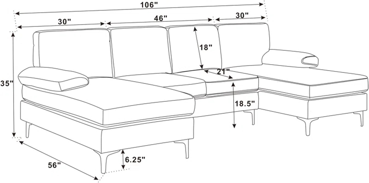 Amulya Deluxe 3-Piece Upholstered Sectional Corduroy Couch